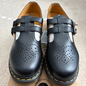 Dr Martens NIB 8065 Mary Janes Sz 11 Black Smooth Leather Double Buckle Lug Sole